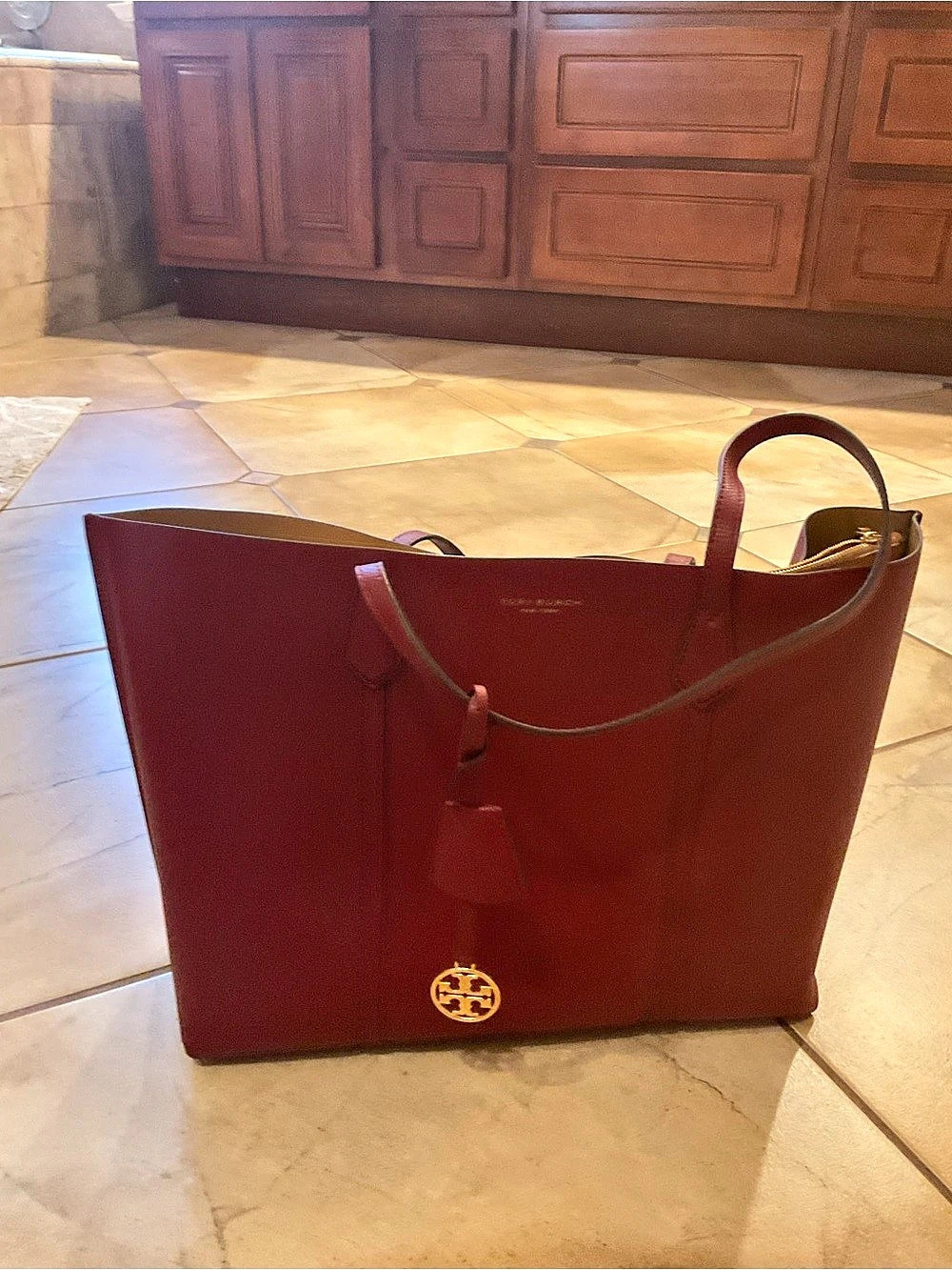 Tory Burch Perry Triple-Compartment Tote Red & Brown